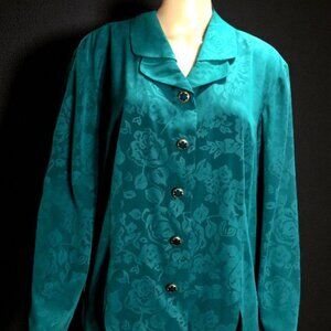 Green Floral Brocade Blouse Top